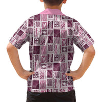 Vintage Aloha Block Quilt Family Matching Off Shoulder Maxi Dress and Hawaiian Shirt Pink Inspired Lei Motifs - Polynesian Pride