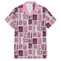 Vintage Aloha Block Quilt Family Matching Off Shoulder Maxi Dress and Hawaiian Shirt Pink Inspired Lei Motifs - Polynesian Pride