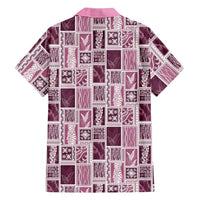 Vintage Aloha Block Quilt Family Matching Off Shoulder Maxi Dress and Hawaiian Shirt Pink Inspired Lei Motifs - Polynesian Pride