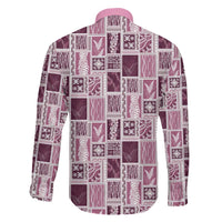 Vintage Aloha Block Quilt Family Matching Off Shoulder Maxi Dress and Hawaiian Shirt Pink Inspired Lei Motifs - Polynesian Pride