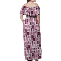 Vintage Aloha Block Quilt Family Matching Off Shoulder Maxi Dress and Hawaiian Shirt Pink Inspired Lei Motifs - Polynesian Pride