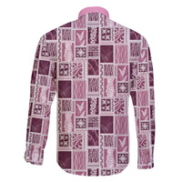 Vintage Aloha Block Quilt Family Matching Off Shoulder Short Dress and Hawaiian Shirt Pink Inspired Lei Motifs - Polynesian Pride