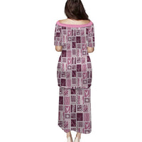 Vintage Aloha Block Quilt Family Matching Puletasi and Hawaiian Shirt Pink Inspired Lei Motifs - Polynesian Pride