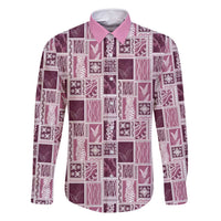 Vintage Aloha Block Quilt Family Matching Tank Maxi Dress and Hawaiian Shirt Pink Inspired Lei Motifs - Polynesian Pride