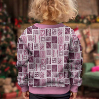 Vintage Aloha Block Quilt Kid Ugly Christmas Sweater Pink Inspired Lei Motifs - Polynesian Pride