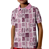 Vintage Aloha Block Quilt Kid Polo Shirt Pink Inspired Lei Motifs - Polynesian Pride