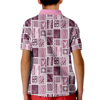 Vintage Aloha Block Quilt Kid Polo Shirt Pink Inspired Lei Motifs LT9 - Polynesian Pride