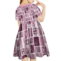 Vintage Aloha Block Quilt Kid Short Sleeve Dress Pink Inspired Lei Motifs - Polynesian Pride