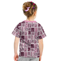 Vintage Aloha Block Quilt Kid T Shirt Pink Inspired Lei Motifs - Polynesian Pride