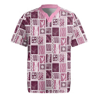 Vintage Aloha Block Quilt Rugby Jersey Pink Inspired Lei Motifs - Polynesian Pride