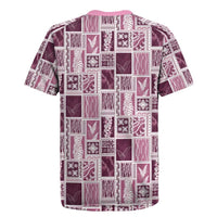 Vintage Aloha Block Quilt Rugby Jersey Pink Inspired Lei Motifs - Polynesian Pride