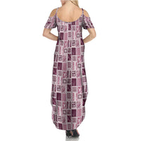 Vintage Aloha Block Quilt Summer Maxi Dress Pink Inspired Lei Motifs - Polynesian Pride