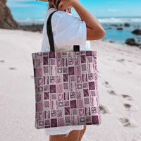 Vintage Aloha Block Quilt Tote Bag Pink Inspired Lei Motifs - Polynesian Pride