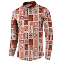 Vintage Aloha Block Quilt Button Sweatshirt Red Inspired Lei Motifs - Polynesian Pride