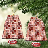 Vintage Aloha Block Quilt Ceramic Ornament Red Inspired Lei Motifs - Polynesian Pride