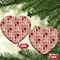 Vintage Aloha Block Quilt Ceramic Ornament Red Inspired Lei Motifs - Polynesian Pride