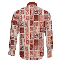 Vintage Aloha Block Quilt Family Matching Long Sleeve Bodycon Dress and Hawaiian Shirt Red Inspired Lei Motifs - Polynesian Pride