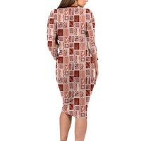 Vintage Aloha Block Quilt Family Matching Long Sleeve Bodycon Dress and Hawaiian Shirt Red Inspired Lei Motifs - Polynesian Pride