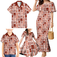 Vintage Aloha Block Quilt Family Matching Mermaid Dress and Hawaiian Shirt Red Inspired Lei Motifs - Polynesian Pride