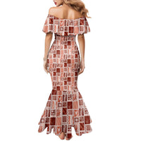 Vintage Aloha Block Quilt Family Matching Mermaid Dress and Hawaiian Shirt Red Inspired Lei Motifs - Polynesian Pride