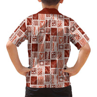Vintage Aloha Block Quilt Family Matching Off The Shoulder Long Sleeve Dress and Hawaiian Shirt Red Inspired Lei Motifs - Polynesian Pride