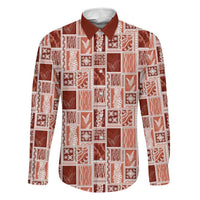 Vintage Aloha Block Quilt Family Matching Off Shoulder Maxi Dress and Hawaiian Shirt Red Inspired Lei Motifs - Polynesian Pride