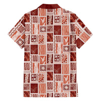 Vintage Aloha Block Quilt Family Matching Off Shoulder Short Dress and Hawaiian Shirt Red Inspired Lei Motifs - Polynesian Pride