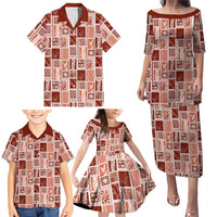 Vintage Aloha Block Quilt Family Matching Puletasi and Hawaiian Shirt Red Inspired Lei Motifs - Polynesian Pride