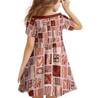 Vintage Aloha Block Quilt Family Matching Short Sleeve Bodycon Dress and Hawaiian Shirt Red Inspired Lei Motifs - Polynesian Pride