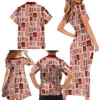 Vintage Aloha Block Quilt Family Matching Short Sleeve Bodycon Dress and Hawaiian Shirt Red Inspired Lei Motifs - Polynesian Pride