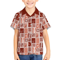 Vintage Aloha Block Quilt Family Matching Short Sleeve Bodycon Dress and Hawaiian Shirt Red Inspired Lei Motifs - Polynesian Pride