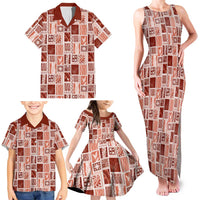 Vintage Aloha Block Quilt Family Matching Tank Maxi Dress and Hawaiian Shirt Red Inspired Lei Motifs - Polynesian Pride
