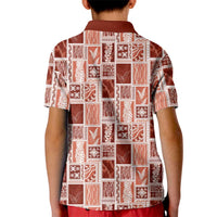 Vintage Aloha Block Quilt Kid Polo Shirt Red Inspired Lei Motifs - Polynesian Pride