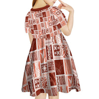Vintage Aloha Block Quilt Kid Short Sleeve Dress Red Inspired Lei Motifs LT9 - Polynesian Pride