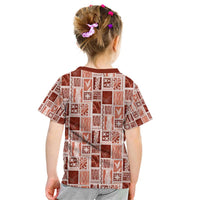 Vintage Aloha Block Quilt Kid T Shirt Red Inspired Lei Motifs - Polynesian Pride