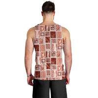 Vintage Aloha Block Quilt Men Tank Top Red Inspired Lei Motifs - Polynesian Pride