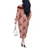 Vintage Aloha Block Quilt Off The Shoulder Long Sleeve Dress Red Inspired Lei Motifs - Polynesian Pride