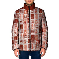 Vintage Aloha Block Quilt Padded Jacket Red Inspired Lei Motifs - Polynesian Pride