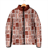 Vintage Aloha Block Quilt Padded Jacket Red Inspired Lei Motifs - Polynesian Pride