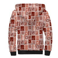 Vintage Aloha Block Quilt Sherpa Hoodie Red Inspired Lei Motifs - Polynesian Pride