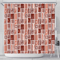 Vintage Aloha Block Quilt Shower Curtain Red Inspired Lei Motifs - Polynesian Pride