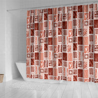 Vintage Aloha Block Quilt Shower Curtain Red Inspired Lei Motifs - Polynesian Pride