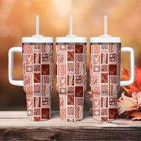 Vintage Aloha Block Quilt Tumbler With Handle Red Inspired Lei Motifs - Polynesian Pride