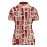 Vintage Aloha Block Quilt Women Polo Shirt Red Inspired Lei Motifs - Polynesian Pride