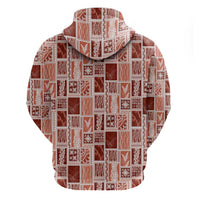 Vintage Aloha Block Quilt Zip Hoodie Red Inspired Lei Motifs - Polynesian Pride