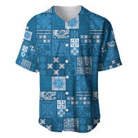 Vintage Hawaiian Quilting Patterns Baseball Jersey Blue Style Tribal Fabric Patchwork - Polynesian Pride