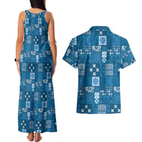 Vintage Hawaiian Quilting Patterns Couples Matching Tank Maxi Dress and Hawaiian Shirt Blue Style Tribal Fabric Patchwork - Polynesian Pride