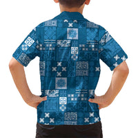 Vintage Hawaiian Quilting Patterns Family Matching Long Sleeve Bodycon Dress and Hawaiian Shirt Blue Style Tribal Fabric Patchwork - Polynesian Pride