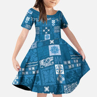 Vintage Hawaiian Quilting Patterns Family Matching Mermaid Dress and Hawaiian Shirt Blue Style Tribal Fabric Patchwork - Polynesian Pride