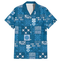 Vintage Hawaiian Quilting Patterns Family Matching Off Shoulder Maxi Dress and Hawaiian Shirt Blue Style Tribal Fabric Patchwork - Polynesian Pride